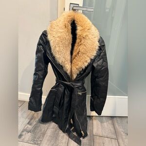 Love Token vintage inspired faux leather coat with detachable fur.